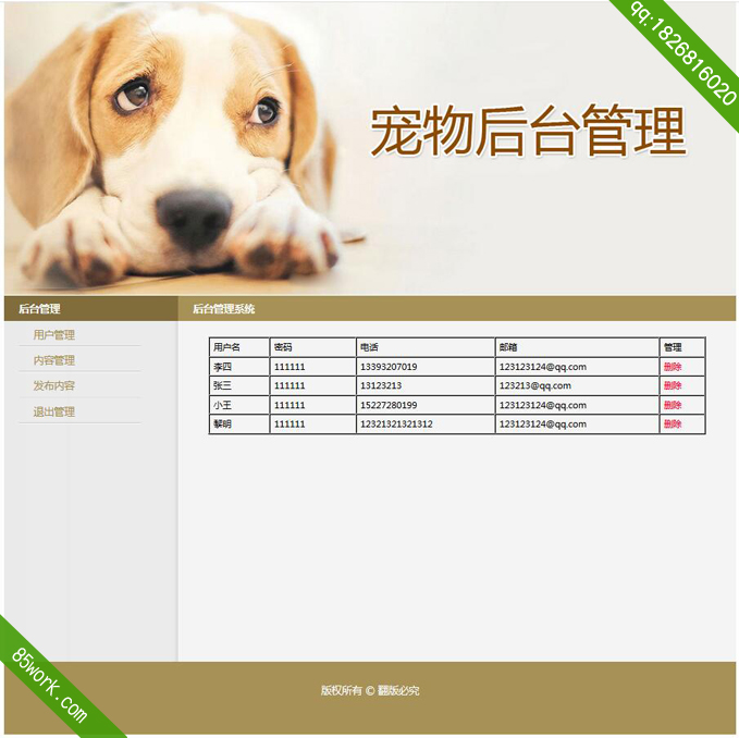 php mysql宠物动态网站制作作业