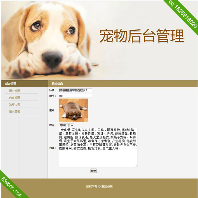 php宠物动态网站作业作品